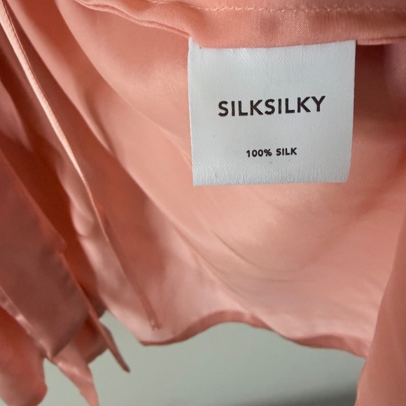 Silksilky Peach 100% Silk Robe Short Kimono Wrap Women's LG  Loungewear Bridal - Picture 5 of 13